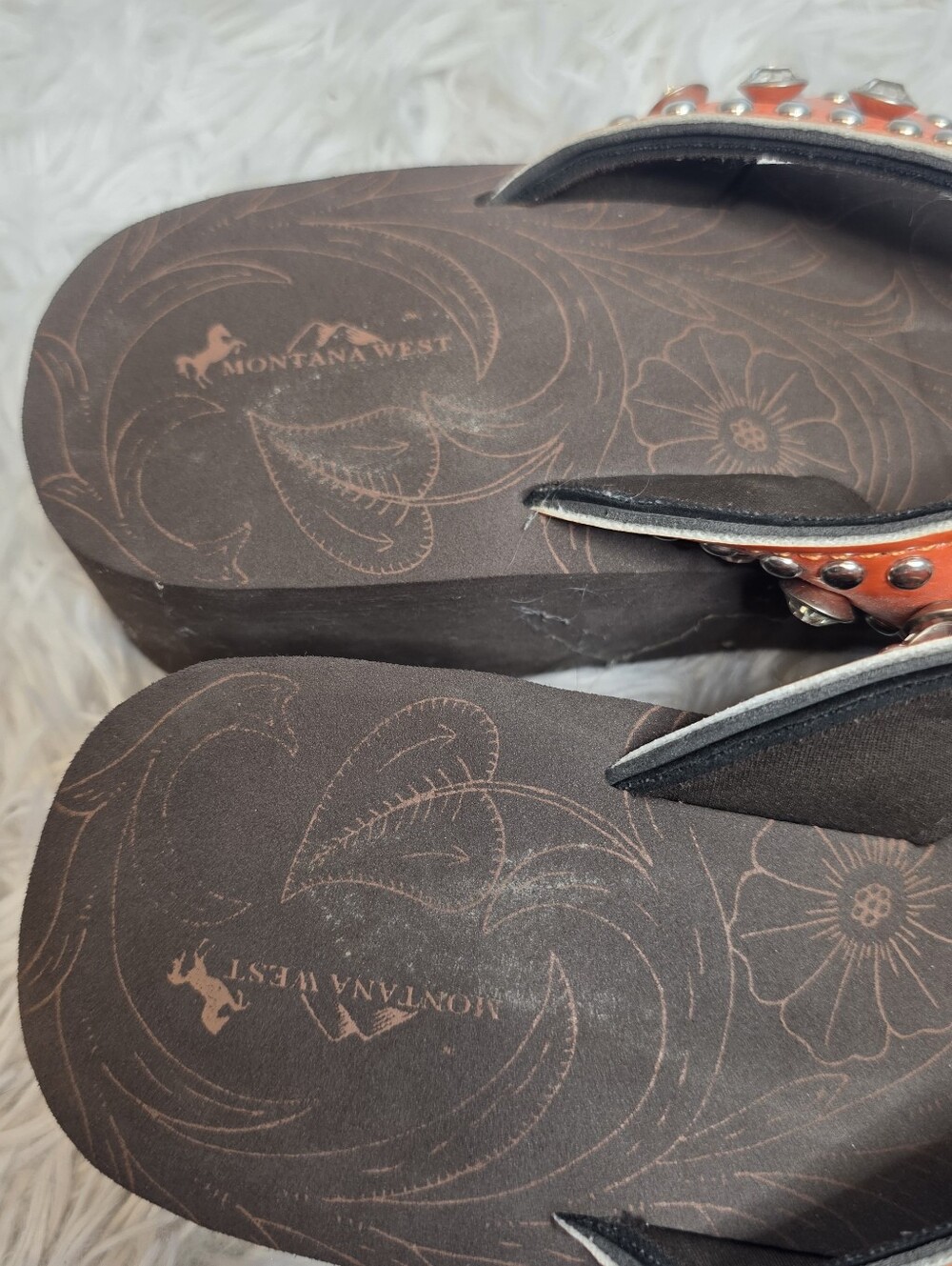 Montana West Orange Jeweled Wedge Thong Sandals - Women - Picture 3 of 6